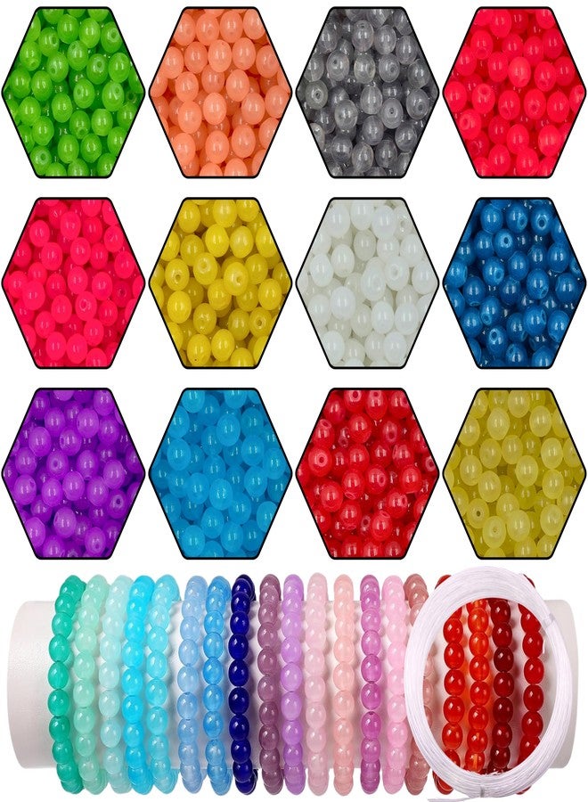 Tdas 400 Pieces 8 mm Round Glass Beads for Jewellery Making kit, 12 Colors Crystal Beads for Bracelets Pearl moti DIY Craft Charms Materials Set with one Crystal Strings roll (8 MM Multicolors) - Image 1
